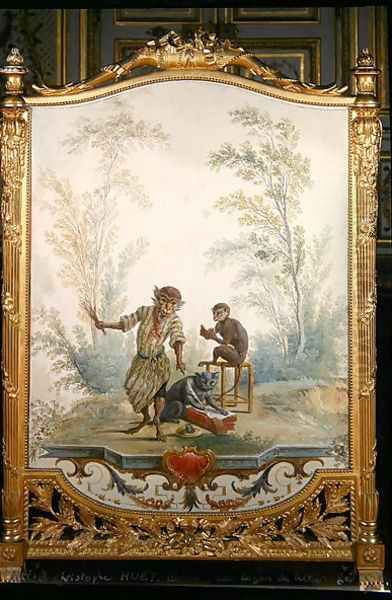 Screen depicting a monkey reading lesson Oil Painting by Christophe Huet