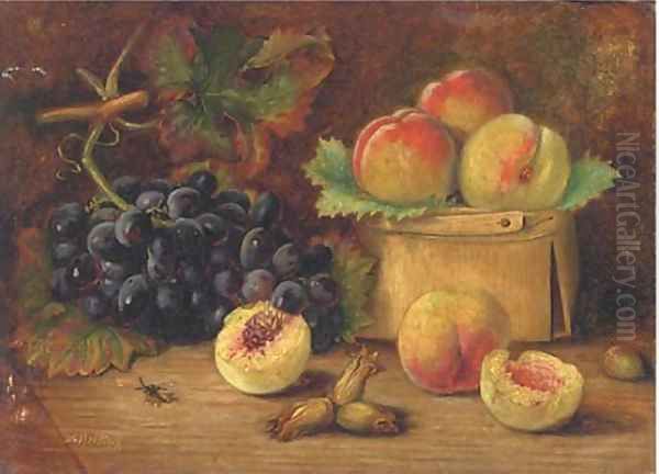 Peaches and grapes Oil Painting by Agnes Louise Holding