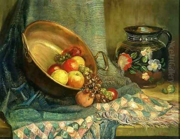 Still Life with Shawl and Pan of Fruit Oil Painting by Saturnino Herran