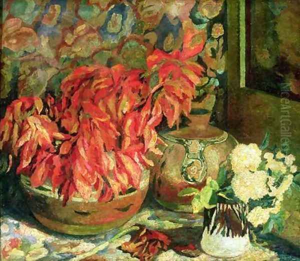 Still Life with Pointsettia Oil Painting by Saturnino Herran