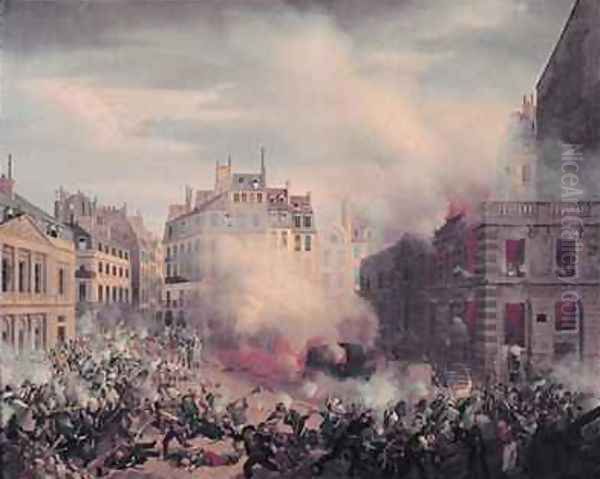 The Burning of the Chateau dEau at the Palais Royal Oil Painting by Eugene Hagnauer