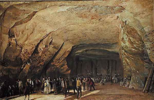 Entrance and Interior of a Cave used as a Warehouse for Salt in Dieppedalle Oil Painting by Jean-Pierr Houel