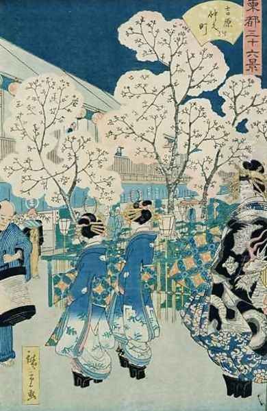 Cherry Blossoms at Asakura Oil Painting by Hiroshige II (Ichiusai Shigenobu)