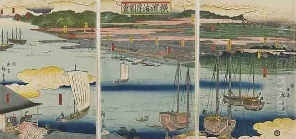 Picture of the Coast of Yokohama Edo period Oil Painting by Hiroshige II (Ichiusai Shigenobu)