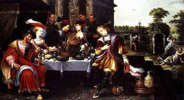 Lazarus at the Rich Mans Table Oil Painting by Kasper or Gaspar van den Hoecke