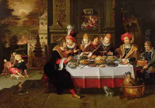 Lazarus and the Rich Mans Table Oil Painting by Kasper or Gaspar van den Hoecke