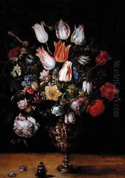 Flowers in a Vase Oil Painting by Kasper or Gaspar van den Hoecke