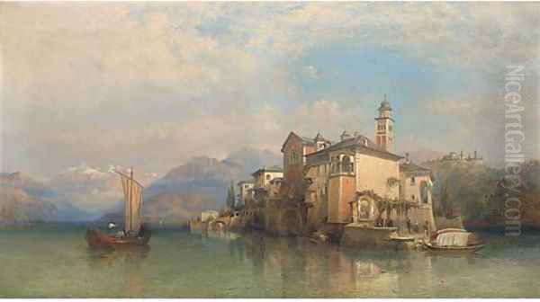 Isola San Guilo, Lake Orta Oil Painting by George Edwards Hering