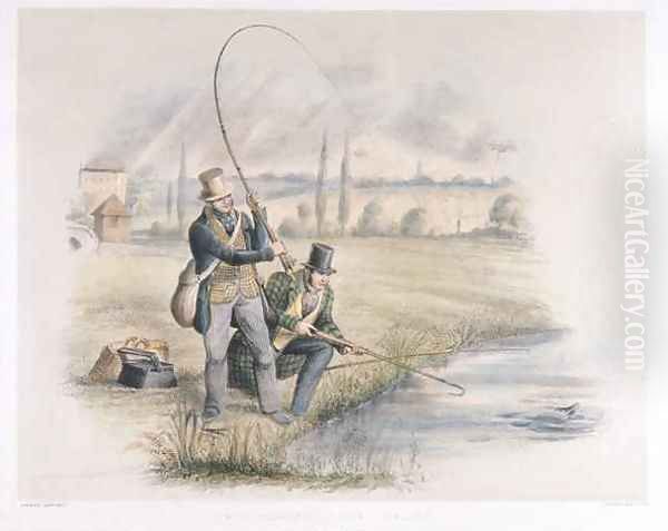 Jack Fishing Lea Bridge from a set of six images of Angling Oil Painting by Henry Heath