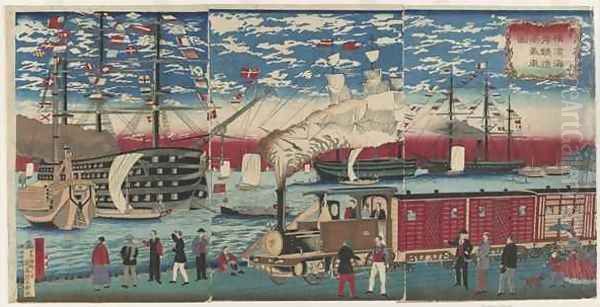 Picture of a Locomotive Along the Yokohama Waterfront Yokohama Edo period Oil Painting by Hiroshige III