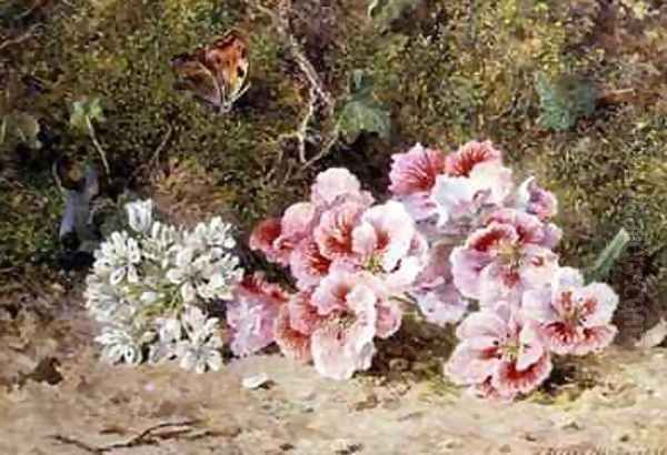 Butterfly and Flowers Oil Painting by John Jessop Hardwick