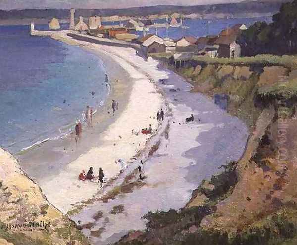 View of a beach with houses in the background Oil Painting by Jules Alfred Herve-Mathe