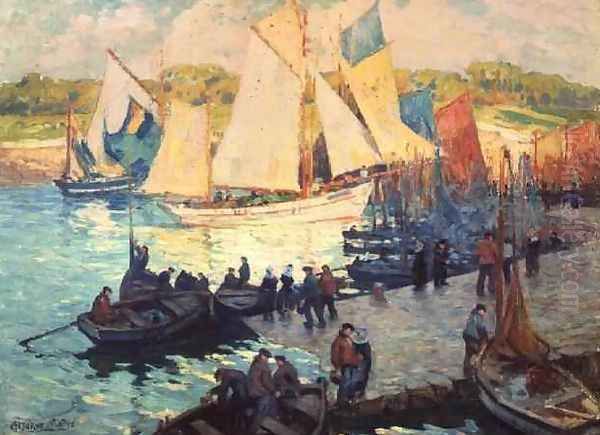 The Departure of the Tuna Fishers from Concarneau Oil Painting by Jules Alfred Herve-Mathe