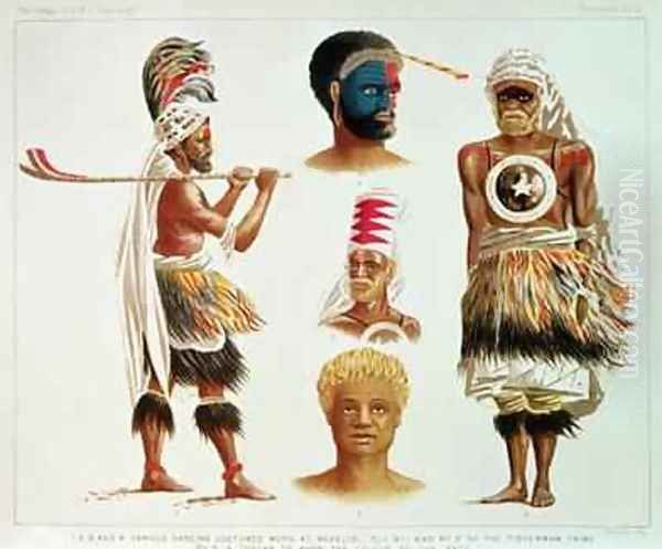 Various Dancing Costumes Worn at Nakello Fiji Oil Painting by Michael Hanhart