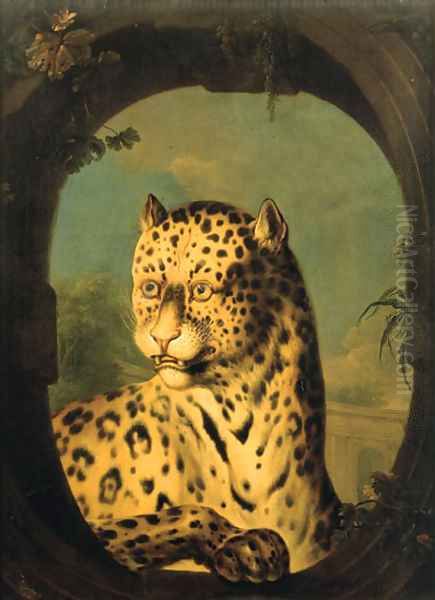 An ocelot Oil Painting by Jean-Baptiste Huet