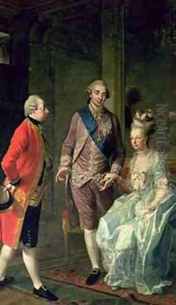 Archduke Maximilian Franz visiting Marie Antoinette 1755-93 and Louis XVI 1754-93 Oil Painting by Josef Hauzinger