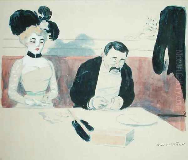 Couple in a Restaurant Oil Painting by Paul Hermann