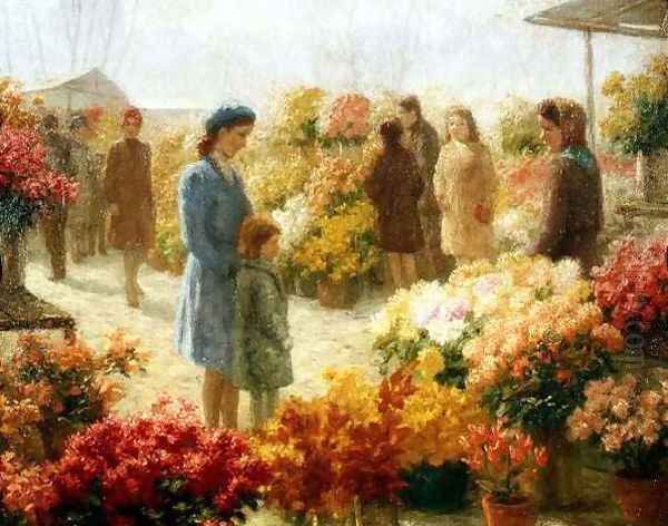 Flower Market Oil Painting by Hendrik Heyligers