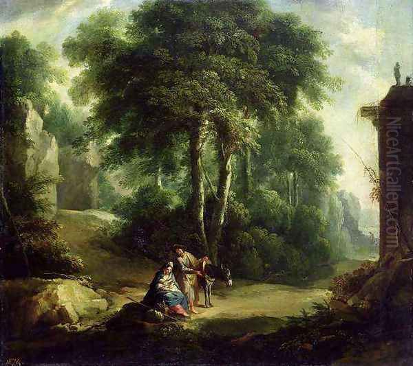 Rest on the Flight into Egypt Oil Painting by Johann Andreas Herrlein