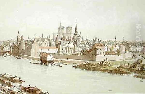 Ile de la Cite in 1530 Oil Painting by Theodor Josef Hubert Hoffbauer