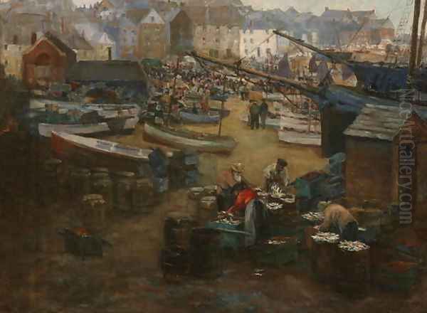 Packing Fish St Ives Oil Painting by Gwendoline Margaret Hopton