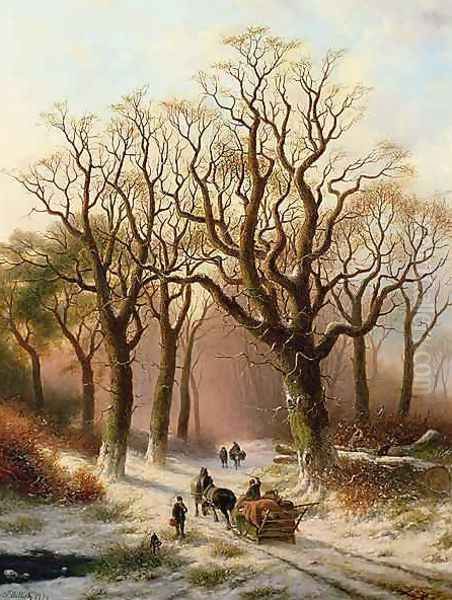 Woodcutters on a winter path Oil Painting by P. Hilliot