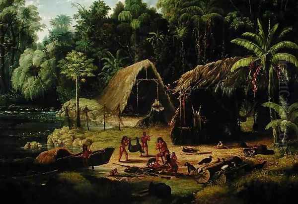 Carib Village British Guyana Oil Painting by W.S. Hedges