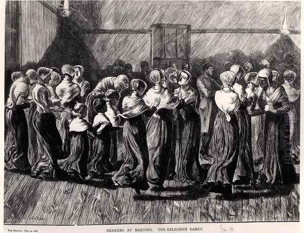 Shakers at a Meeting the Religious Dance Oil Painting by Arthur Boyd Houghton