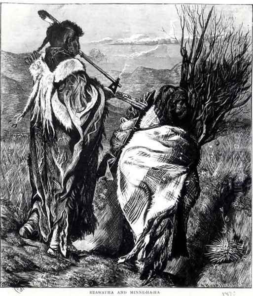 Hiawatha and Minne Ha Ha Oil Painting by Arthur Boyd Houghton