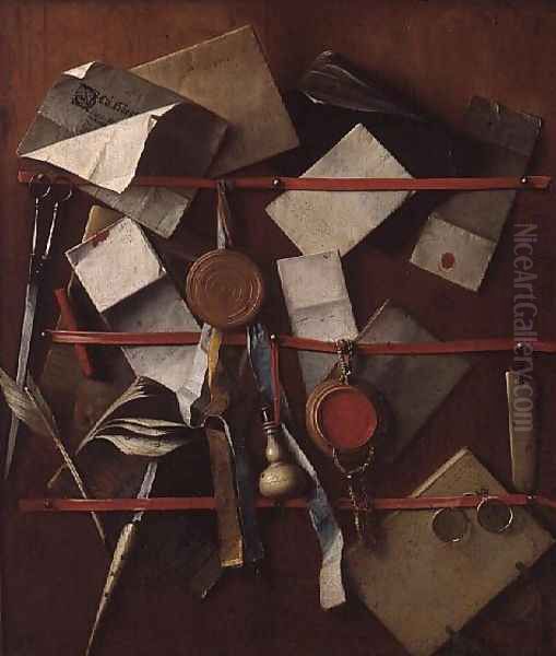 Still Life Letter Rack Oil Painting by (attr.to) Hoogstraten, Samuel van