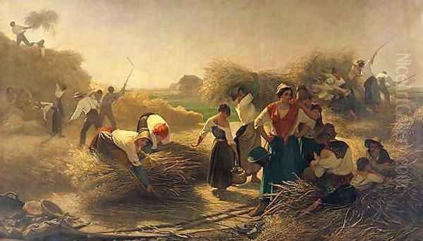 Threshing Rapeseed in the Fields of Lille Oil Painting by Auguste Joseph Herlin