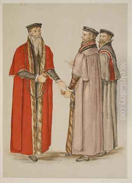 Lord Mayor Aldermen and liveryman from a description of England written during Elizabeth Is reign Oil Painting by Lucas de Heere