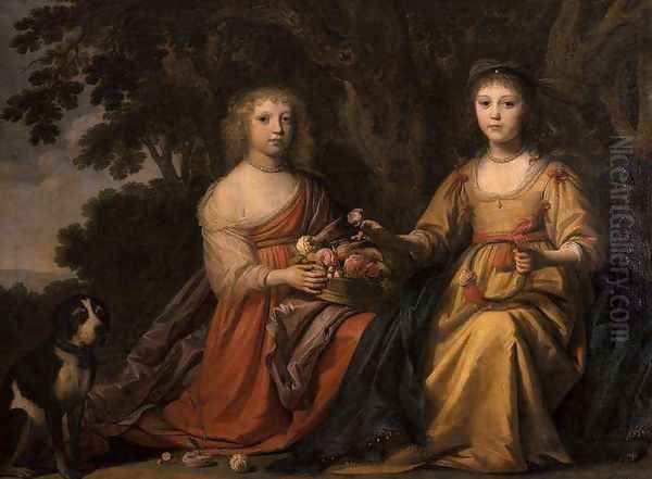 Maria Magdalena and Charlotta Elisabetha Princesses of Nassau Oil Painting by Willem van Honthorst