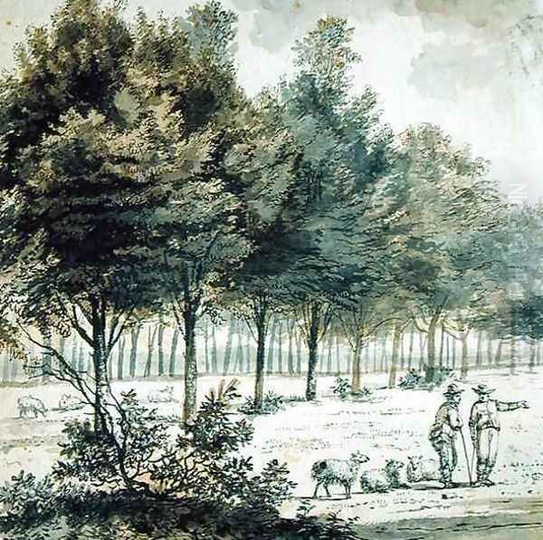 Two Shepherds and an Avenue Oil Painting by Willem de Heusch