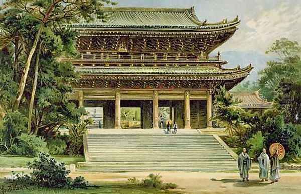 Buddhist temple at Kyoto Japan from The History of Mankind Oil Painting by Heyn, Ernst