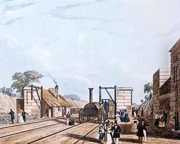 Liverpool and Manchester Railway Taking water at Parkside Oil Painting by Daniel and Robert Havell