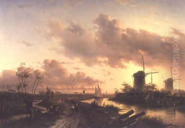 A River Estuary with Figures Repairing a Boat Oil Painting by Frans de Hulst