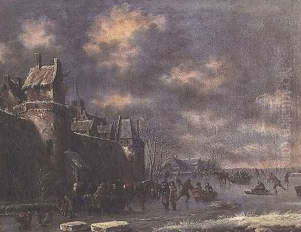 Winter Landscape with figures Oil Painting by Thomas Heeremans