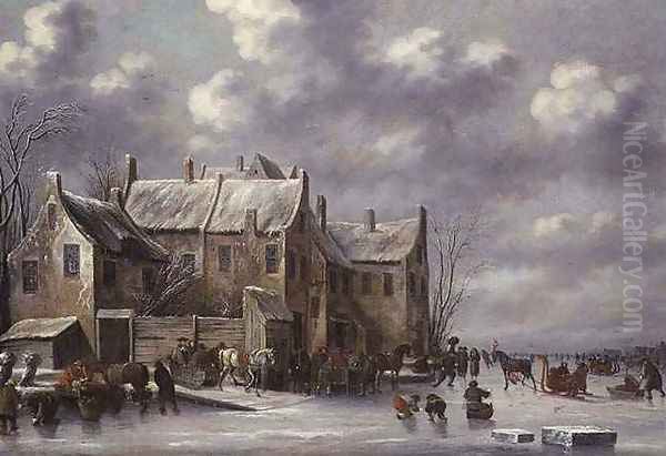 Winter Scene with View at Medemblik Oil Painting by Thomas Heeremans