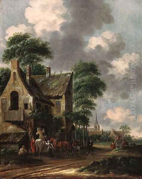 Horsemen by an inn Oil Painting by Thomas Heeremans