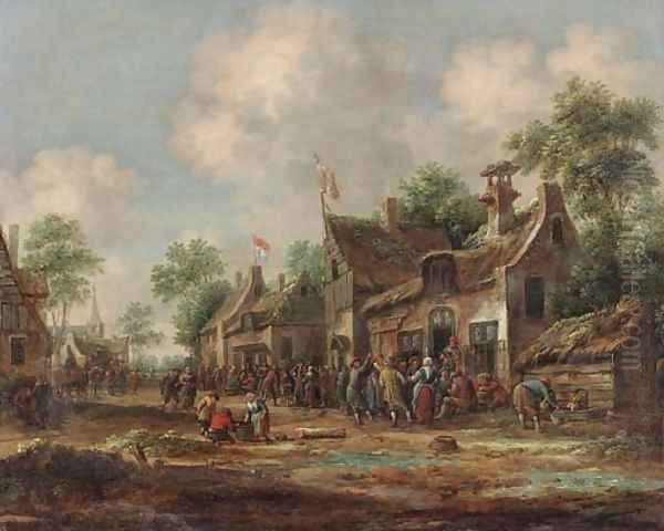 A village kermesse Oil Painting by Thomas Heeremans