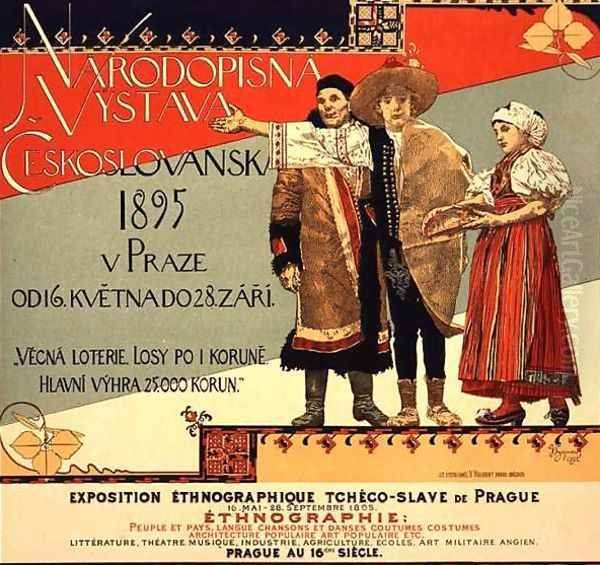 Reproduction of a poster advertising an Exhibition of Czechoslovakian Ethnography Prague Oil Painting by Vojtech (Adalbert) Hynais