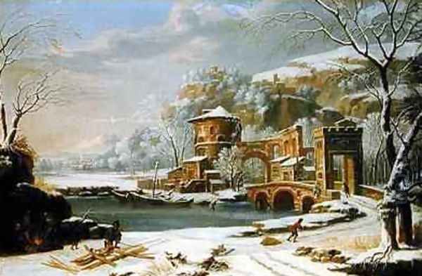 Winter Landscape Oil Painting by Johann Oswald Harms