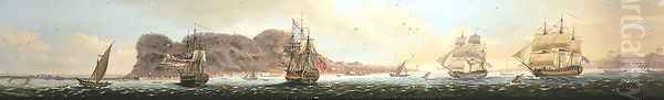 Shipping off Gibraltar Oil Painting by John Houlditch