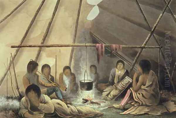 Interior of a Cree Indian Tent Oil Painting by Hood, Lieutenant