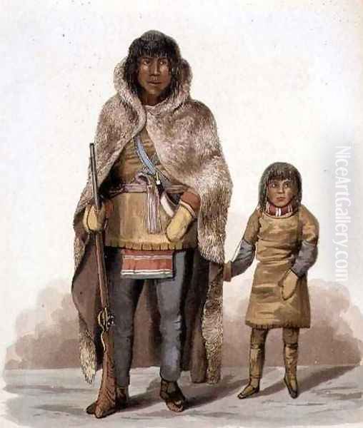 Portrait of Akaitcho and his Son Oil Painting by Hood, Lieutenant