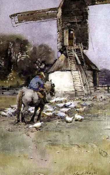 Horseman by a Windmill Oil Painting by Claude Hayes