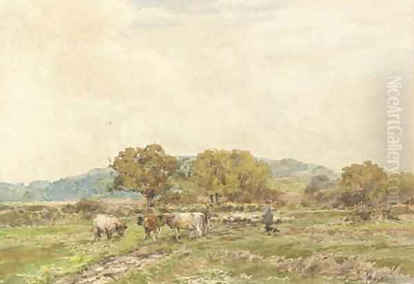 Rounding up the herd Oil Painting by Claude Hayes