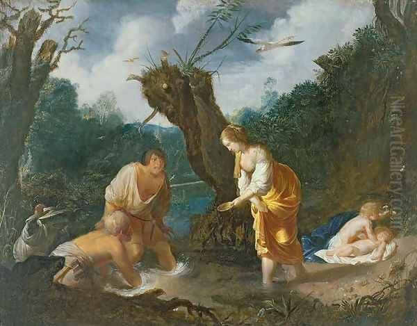 Latona transforming the peasants into frogs Oil Painting by Johann Hulsman