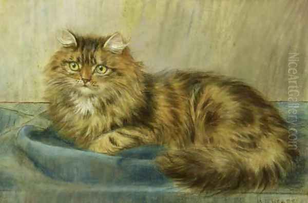 Persian Cat Oil Painting by Maud D. Heaps